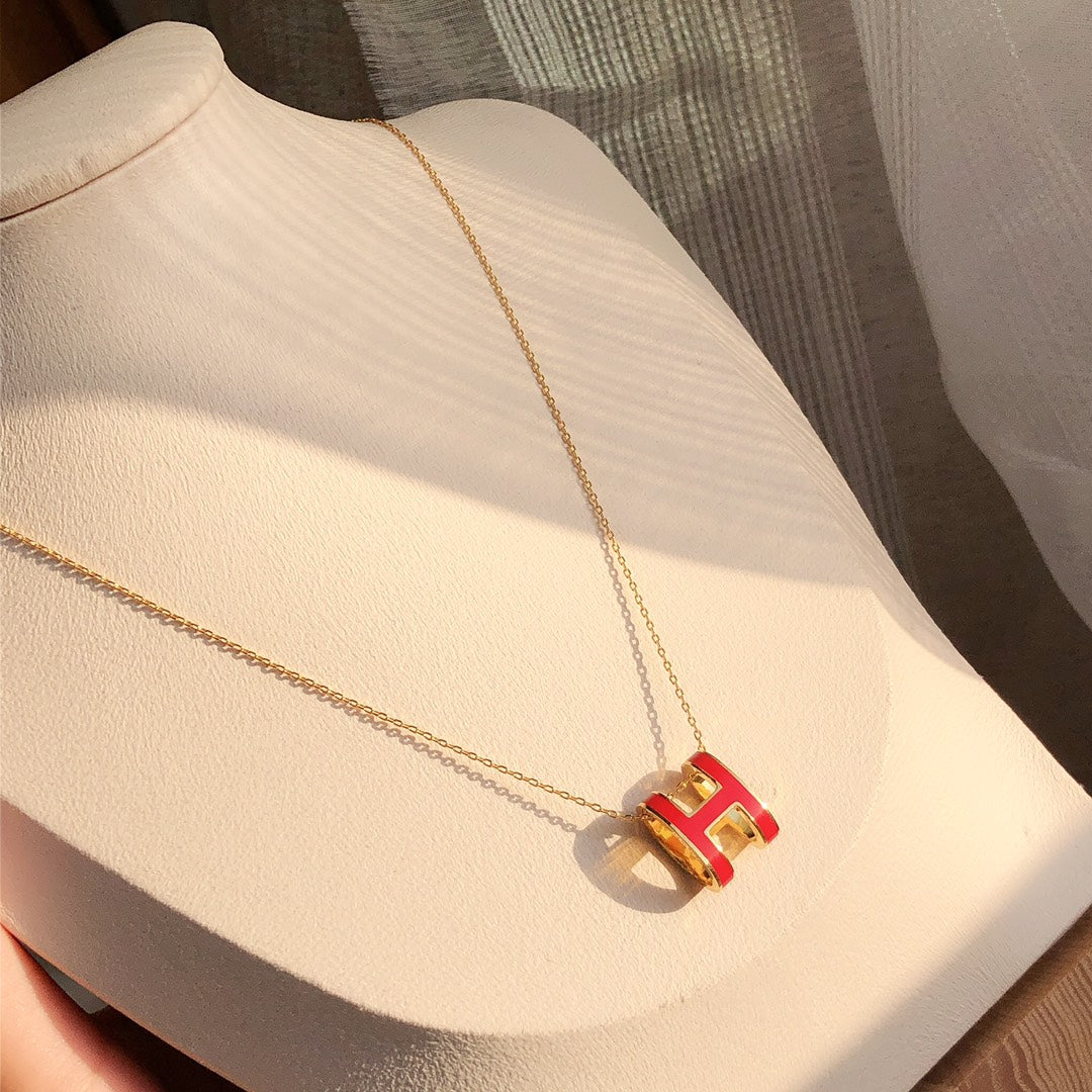 [Charm Aries Jewelry]HM CLIC RED ENAMEL GOLD NECKLACE