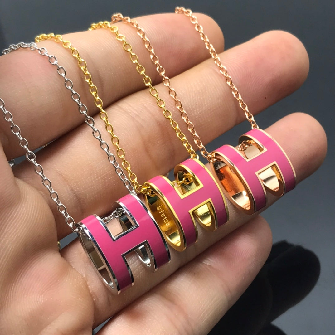 [Charm Aries Jewelry]H NECKLACE PINK