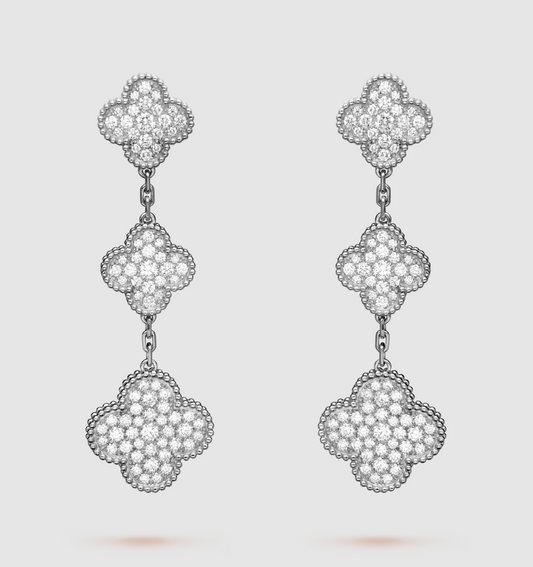 [Charm Aries Jewelry]CLOVER 3 MOTIF DIAMOND SILVER DROP EARRINGS