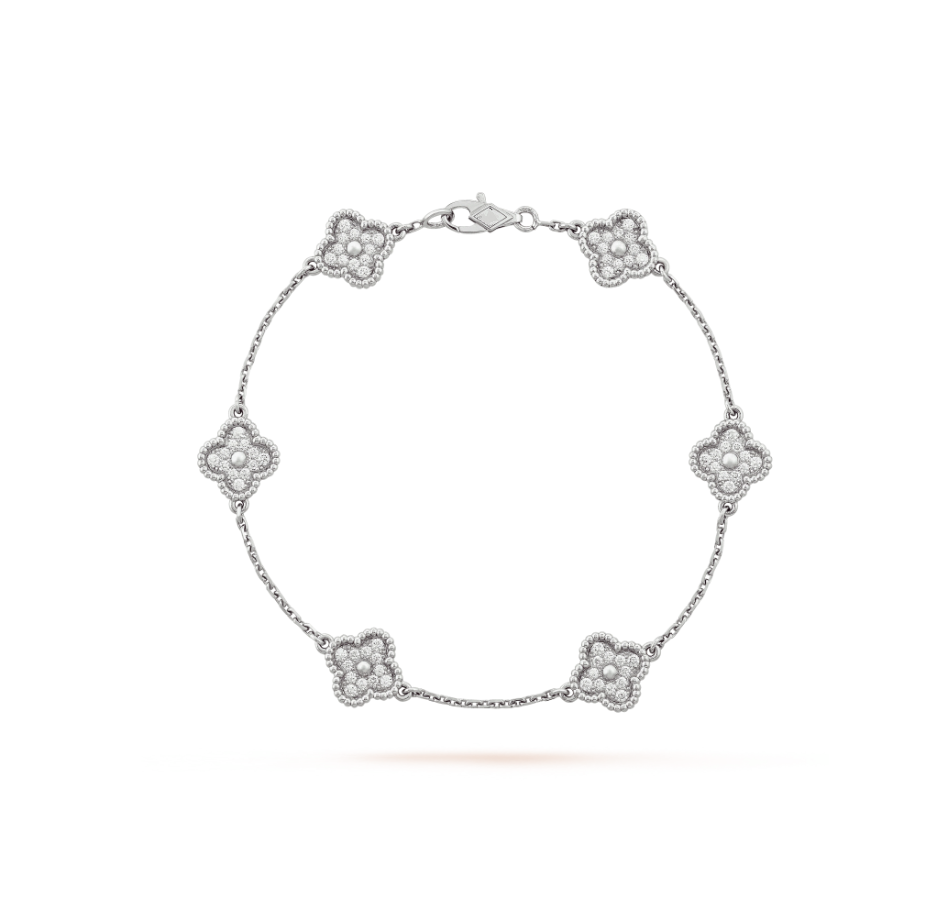 [Charm Aries Jewelry]CLOVER 6 MOTIF SILVER DIAMOND BRACELET