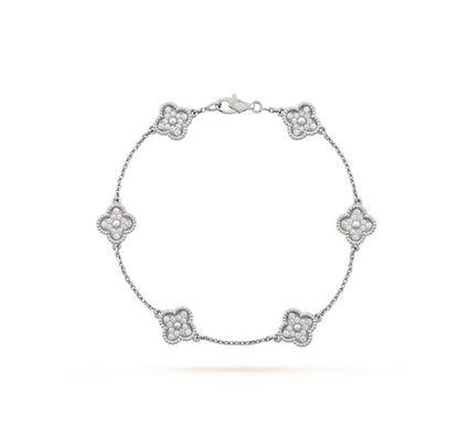 [Charm Aries Jewelry]CLOVER 6 MOTIF SILVER DIAMOND BRACELET