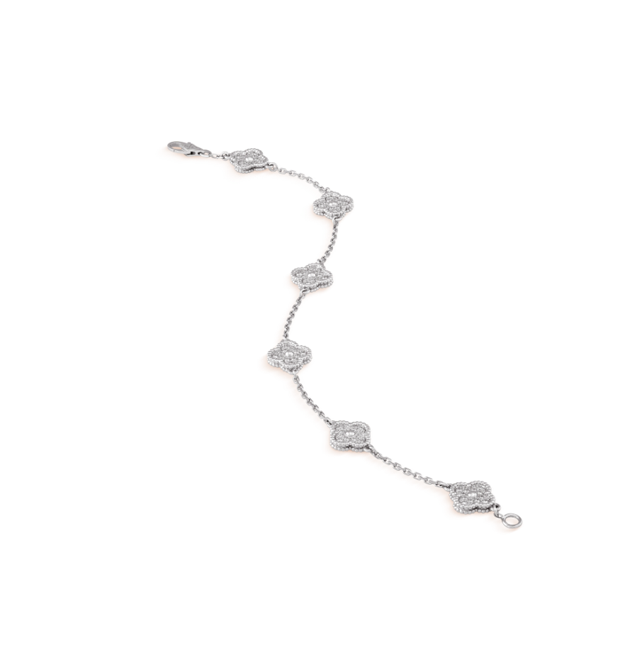 [Charm Aries Jewelry]CLOVER 6 MOTIF SILVER DIAMOND BRACELET