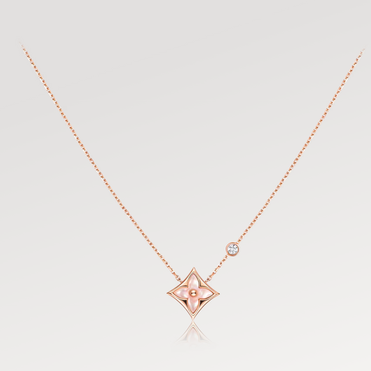 [Charm Aries Jewelry]STAR PINK MOP 1 DIAMOND PINK GOLD NECKLACE
