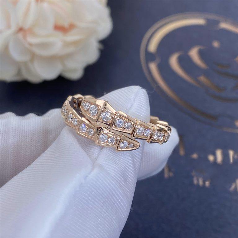 [Charm Aries Jewelry]SERPENTI RING PINK GOLD DIAMOND PAVED 4MM