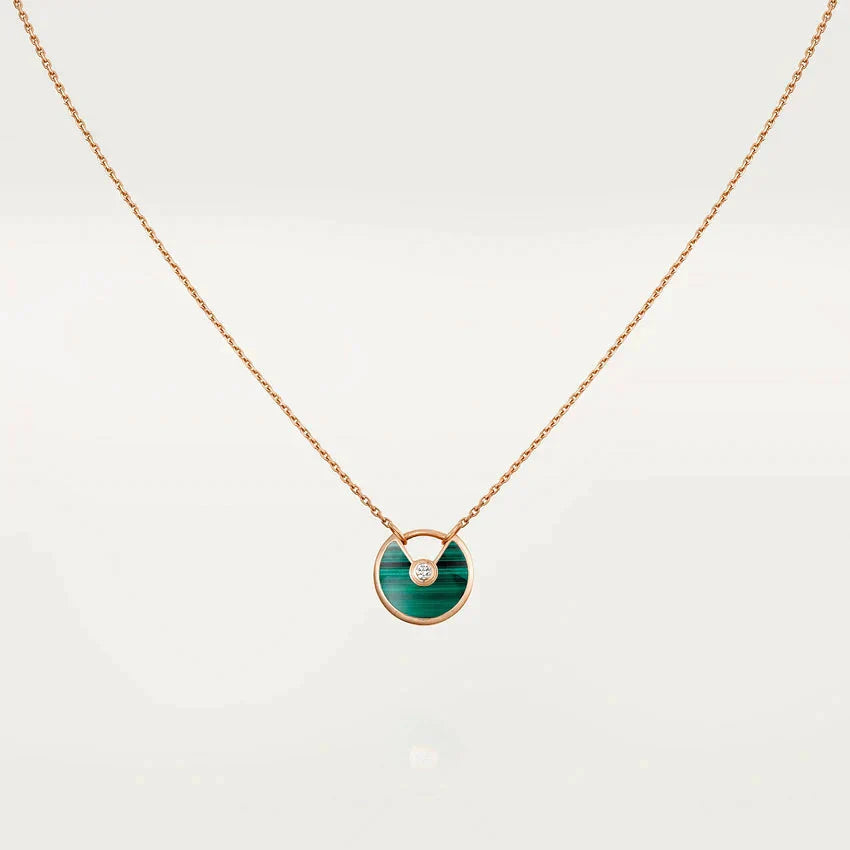 [Charm Aries Jewelry]AMULETTE ROSE GOLD MALACHITE NECKLACE