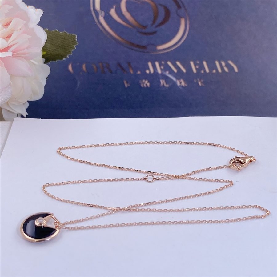 [Charm Aries Jewelry]AMULETTE ROSE GOLD ONYX NECKLACE