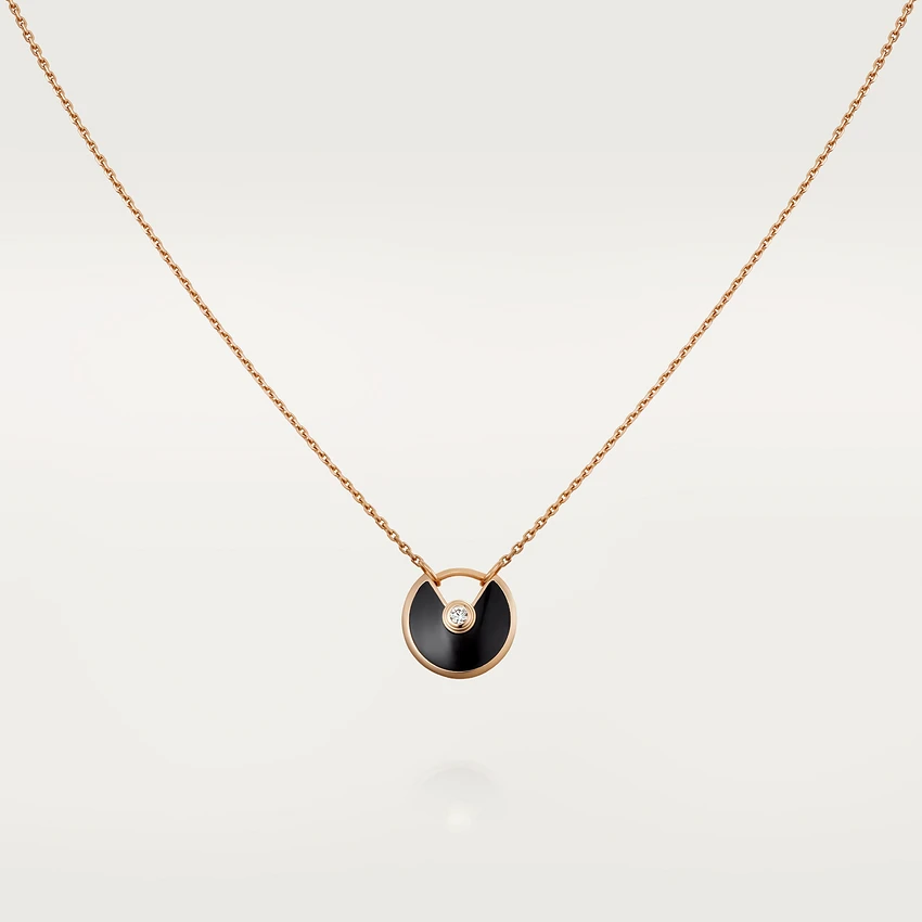[Charm Aries Jewelry]AMULETTE ROSE GOLD ONYX NECKLACE