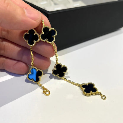 [Charm Aries Jewelry]CLOVER  5 MOTIFS BLACK ONYX BRACELET