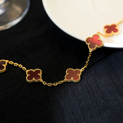 [Charm Aries Jewelry]CLOVER 5 MOTIFS RED AGATE  BRACELET