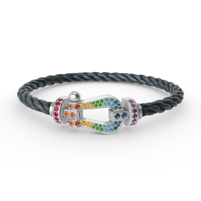 [Charm Aries Jewelry]FORC LARGE HORSESHOE  COLORED DIAMOND BRACELET SILVER