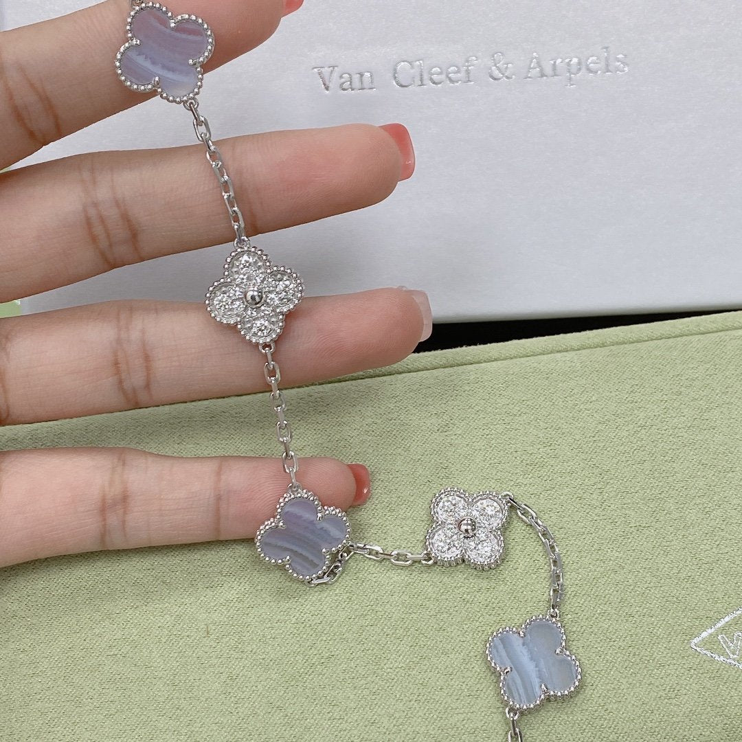 [Charm Aries Jewelry]CLOVER  5 MOTIF DIAMOND PURPLE CHALCEDONY BRACELET SILVER