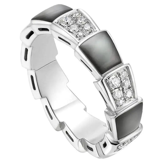 [Charm Aries Jewelry]SERPENTI RING SILVER DIAMOND BLACK MOP 4MM