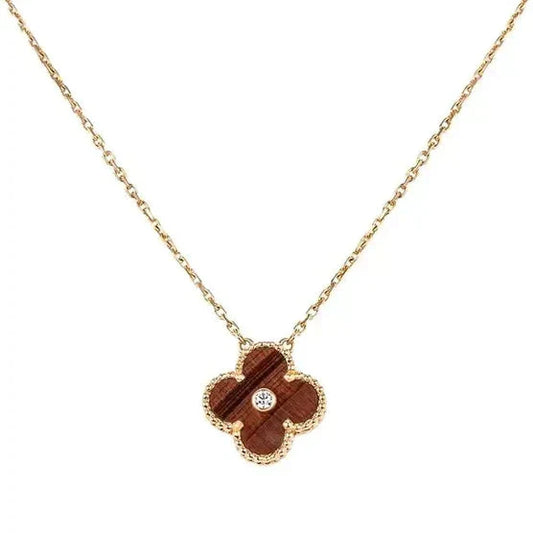 [Charm Aries Jewelry]CLOVER 15MM DIAMOND AND YELLOW TIGER'S EYE AGATE necklace