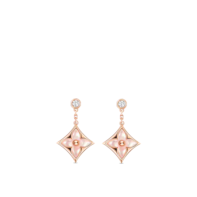 [Charm Aries Jewelry]DOUBLE STAR PINK GOLD MOP DROP EARRINGS
