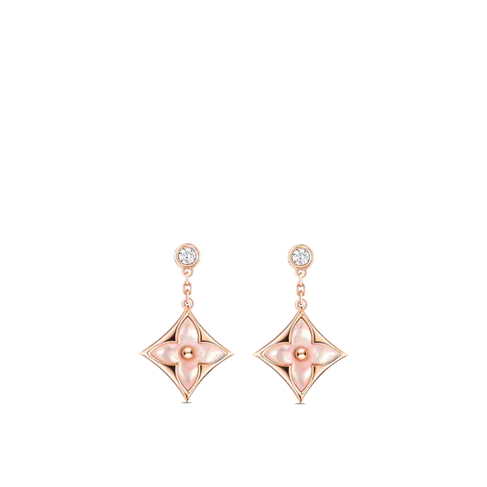 [Charm Aries Jewelry]DOUBLE STAR PINK GOLD MOP DROP EARRINGS