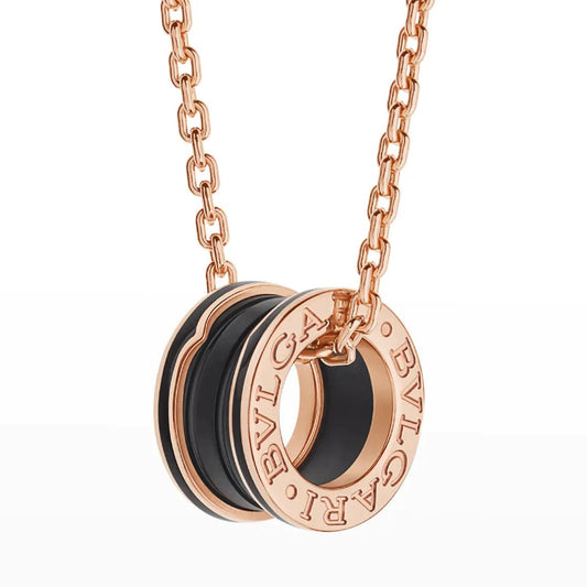 [Charm Aries Jewelry]ZERO 1 BLACK CERAMIC PINK GOLD NECKLACE