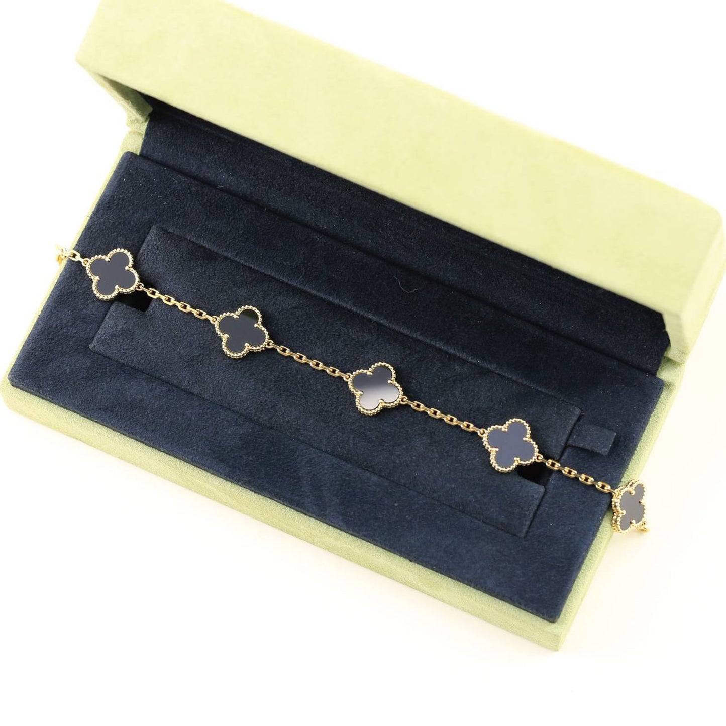 [Charm Aries Jewelry]CLOVER  5 MOTIFS BLACK ONYX BRACELET