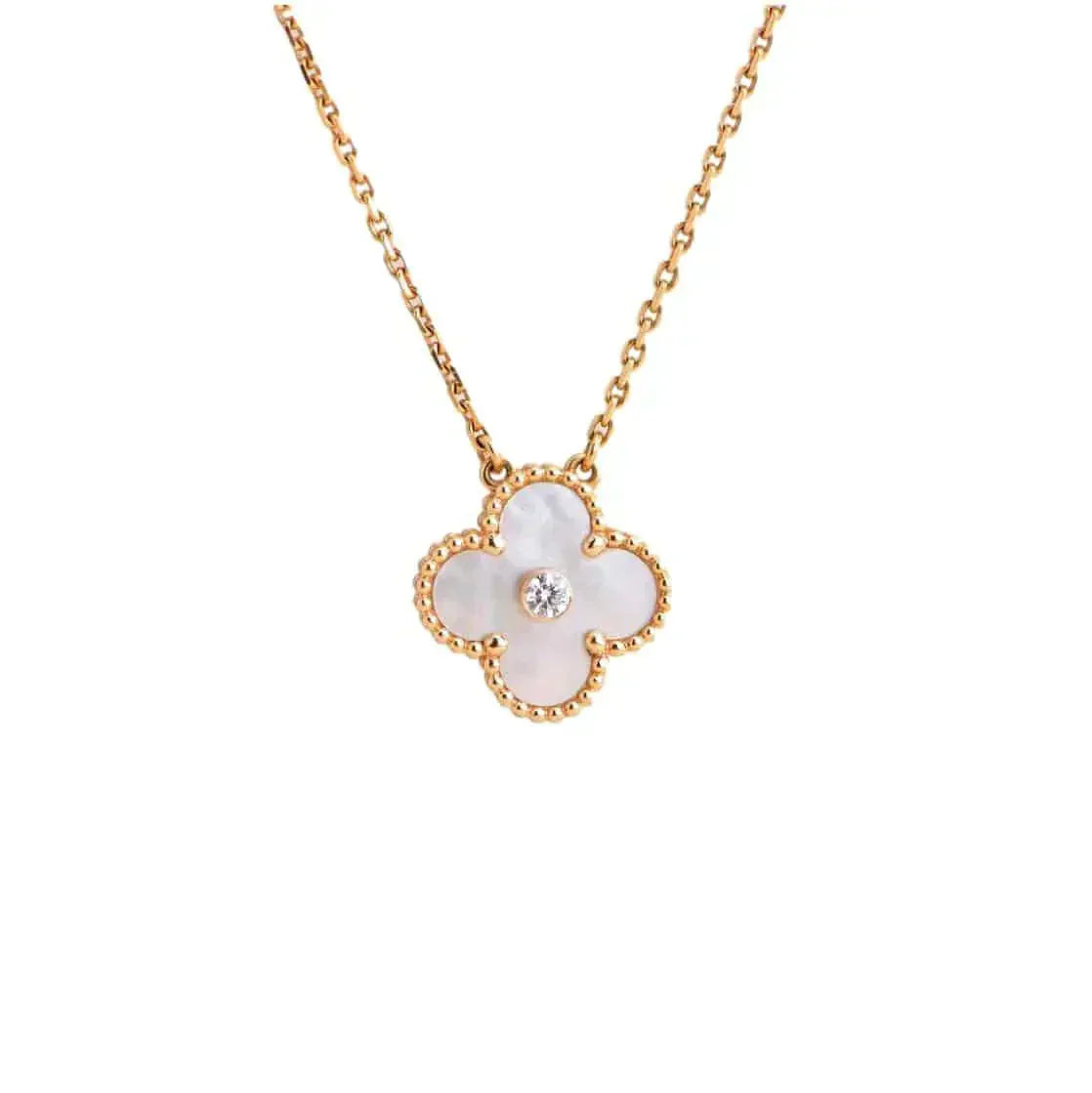 [Charm Aries Jewelry]CLOVER 15MM DIAMOND WHITE FRITILLARIA NECKLACE
