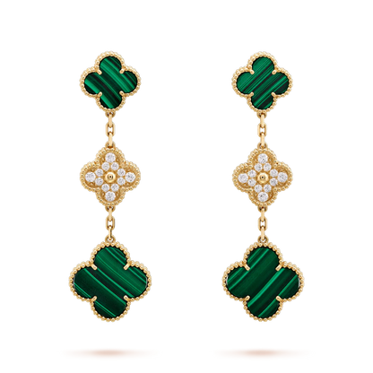 [Charm Aries Jewelry]CLOVER EARRINGS GOLD MALACHITE DIAMOND 3 MOTIF