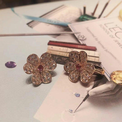 [Charm Aries Jewelry]FRIVOLE PINK GOLD FLOWER DIAMOND EARRINGS