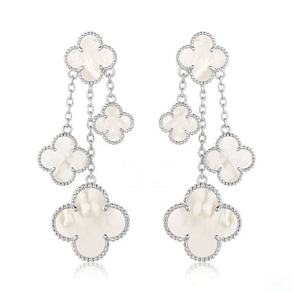 [Charm Aries Jewelry]CLOVER EARRINGS WHITE MOP 4 MOTIFS SILVER