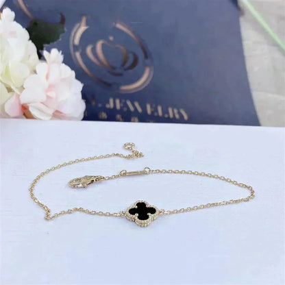 [Charm Aries Jewelry]CLOVER ONYX SINGLE FLOWER BRACELET