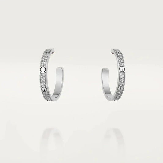 [Charm Aries Jewelry]LOVE DIAMOND SILVER HOOP EARRINGS