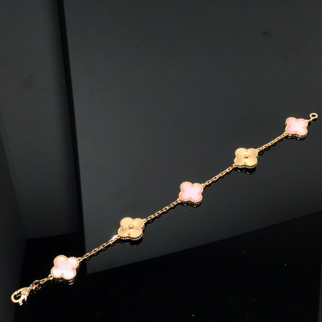 [Charm Aries Jewelry]CLOVER BRACELET 5 MOTIF PINK AND PINK GOLD